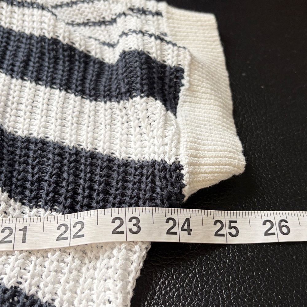 Evereve Ivy Open Weave Tee Sweater Navy Blue White Stripe Crewneck Sz S - Picture 9 of 10
